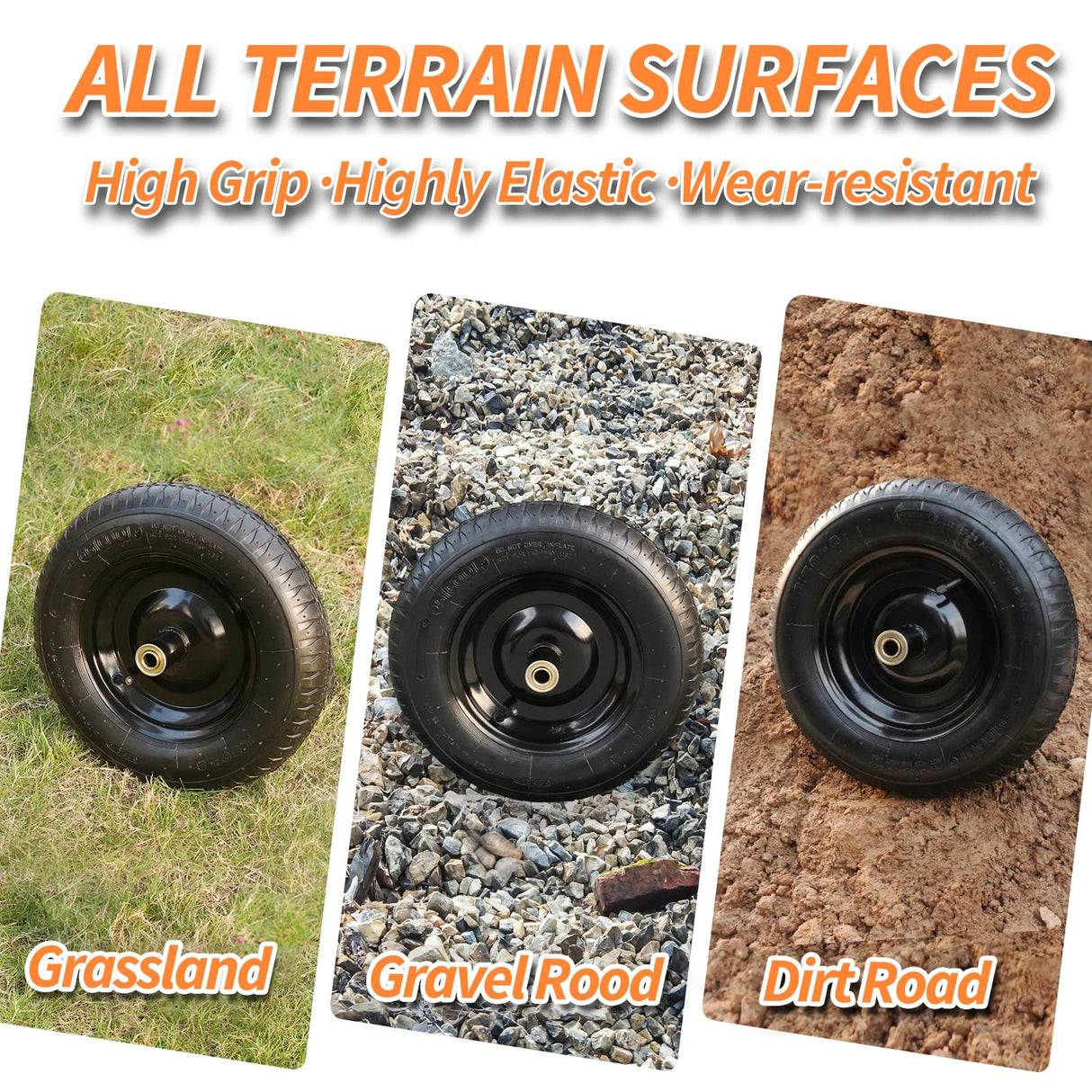 GICOOL 14.5" Wheelbarrow Tire, 3.50-8” Pneumatic Tire, Universal Wheelbarrow Wheel for 4.80/4.00-8”, 4.00-6”, and 2.50-8”, with 6" Centered Hub, 5/8" Axle Bore Hole, Sealed Bearings