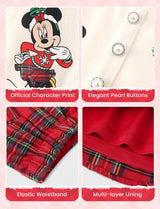 Disney Minnie Mouse Toddler Girl Christmas 2 Piece Outfit Long Sleeve Pearl Button Knit Top & Red Plaid Tweed Skirt Set Birthday Elegant Dress 2T