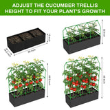 MQHUAYU Large Cucumber Trellis with Grow Bag, 65" Tall Metal Garden Trellis for Climbing Plants Outdoor, Reusable Cucumber Trellis for Raised Bed with Netting for Tomatoes, Peas, Grapes Plant Support