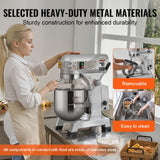 VEVOR Commercial Food Mixer 10Qt, Commercial Mixer with 3 Adjustable Speeds, 550W Dough Mixer,Commercial Stand Mixer with Stainless Steel Bowl