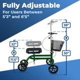 KneeRover Steerable Knee Scooter Knee Walker for Adults for Foot Surgery, Broken Ankle, Foot Injuries - Foldable Knee Rover Scooter for Broken Foot Injured Leg Crutch Alternative with Basket Green