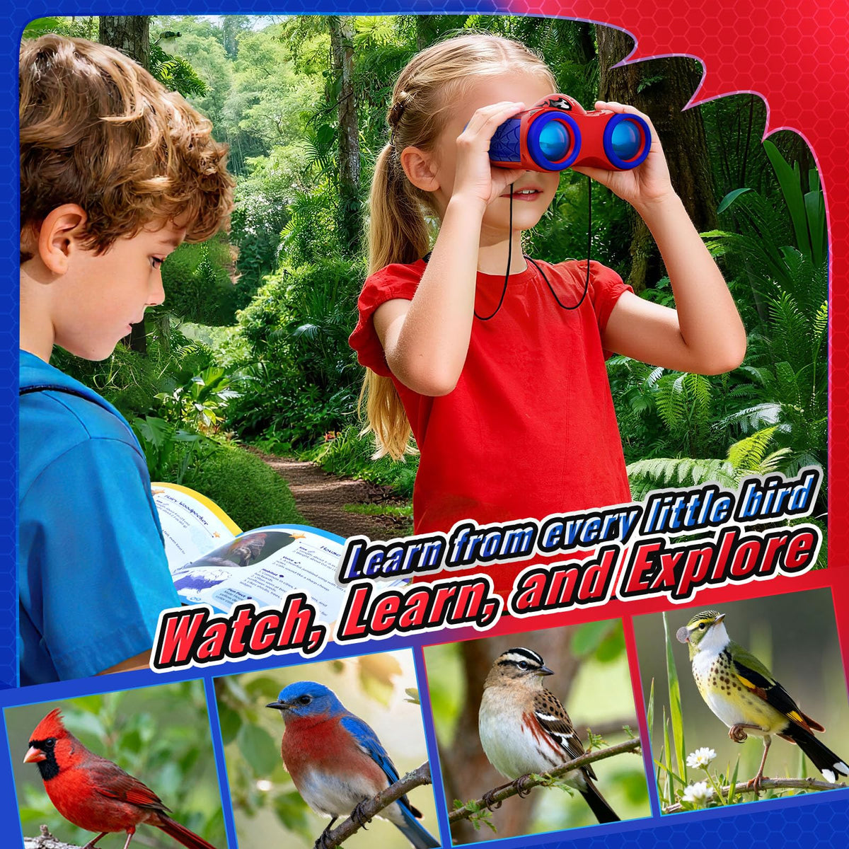Boy Toys Age 3-12,Binoculars for Kids with Bird Watching Manual&Compass