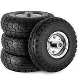 4 Pcs 4.10/3.50-4" Tire and Wheel Flat Free, 10 Inch Solid Rubber Tires with 5/8" Axle Bore Hole, 2.2" Offset Hub for Hand Truck, Wheelbarrow, Gorilla Cart, Garden Wagon Cart, Dolly, Utility Cart