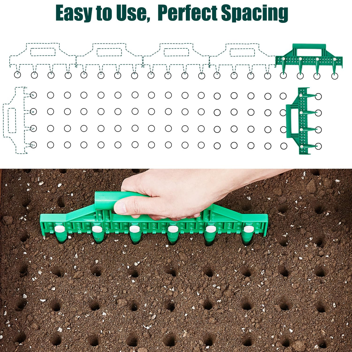 HHTHH Seed Dibber, Multifunctional Seed Spacer Tool, Seed-in Soil Digger Garden Spacer aid for Planting Seeds Laying Out ideally Spaced Rows (Green)