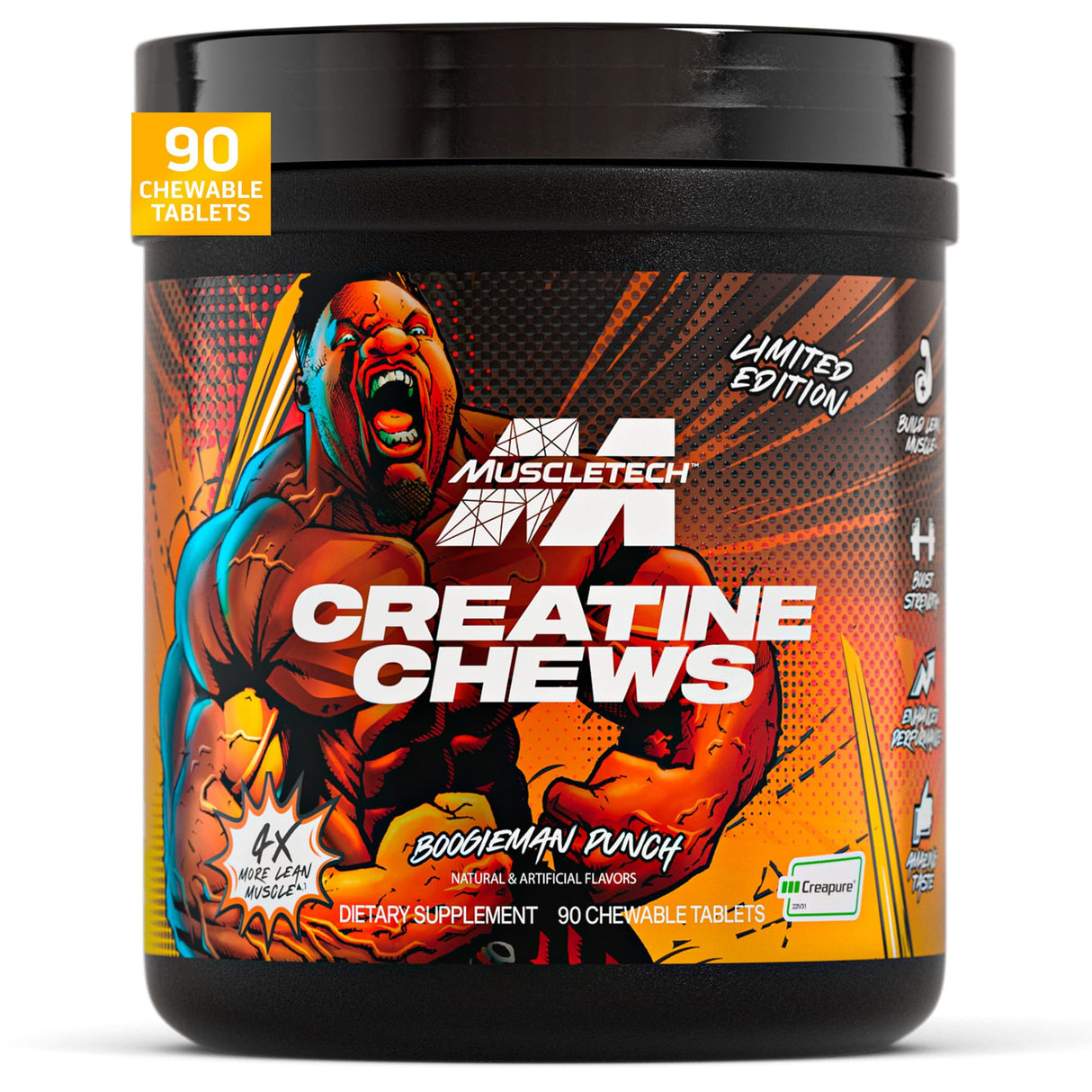 MuscleTech Creatine Chews - Creapure Monohydrate Supplement for Muscle Recovery, Muscle Builder & Energy Boost - Pre Workout Supplement for Men & Women - 90 Chewable Candies, Boogieman Punch