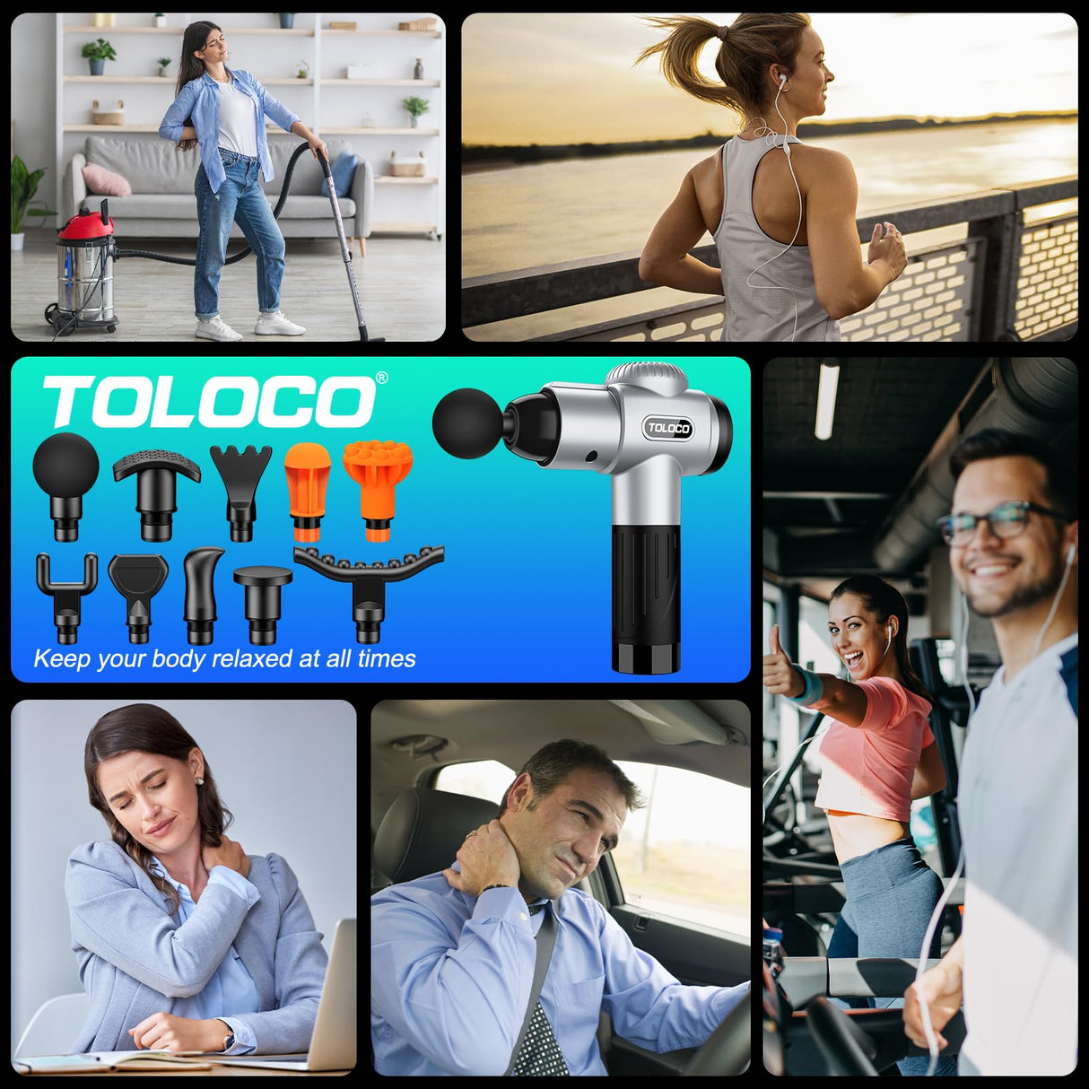 TOLOCO Massage Gun, Muscle Massage Gun Deep Tissue for Athletes with 10 Massage Heads, Electric Percussion Massager for Any Pain Relief, Gifts for Fathers Day, Silver