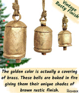 HIGHBIX Set of 3 Giant Harmony Cow Bells Huge Vintage Handmade Rustic Lucky Christmas Hanging XL Bells On Rope (Country Rustic, Large)