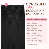 GOO GOO Clip in Hair Extensions Real Human Hair, Remy Human Hair Extensions Clip ins for Women, Natural Human Hair, 22inch 150g 9Pcs, 1 Jet black