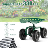 Toolsempire Garden Cart with Seat, Heavy-Duty Rolling Outdoor Wagon Scooter w/Height Adjustable & 360° Swivel Seat, Gardening Work Seat Stool, Patio Scooter on Wheels for Lawn Yard Planting (Green)