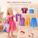 Meland Princess Dress Up Costume Set for Girls 3-8, 4 Complete Outfits with Accessories, Princess Role Play Toy Gift for Birthday & Christmas