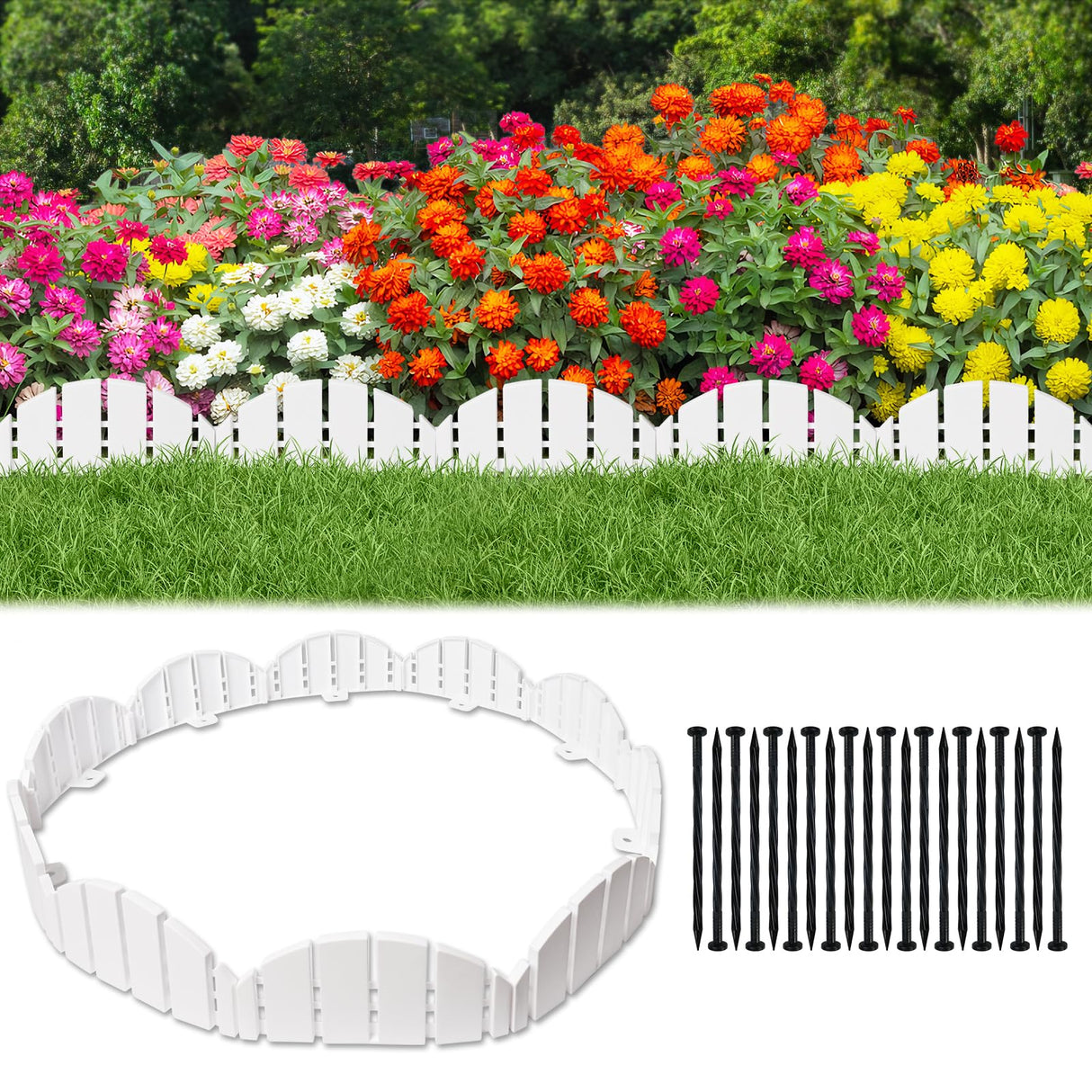 White Garden Edging Border,Garden Lawn Border with Anchoring Spikes,Lawn Edging Border for Lawn,Flower Garden Outdoor Patio Pathway,No Dig Flexible Lawn Edging (30)