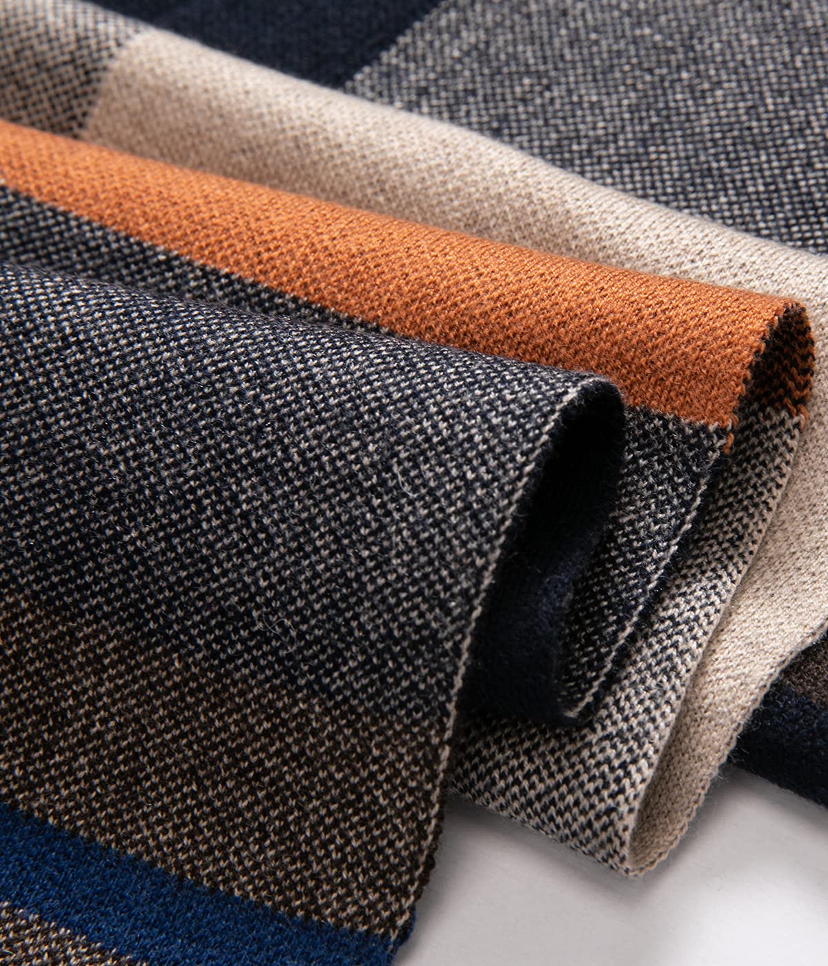 Villand Australian Merino Wool Tartan Knitted Scarf for Men, Plaid Winter Warm Thick Soft Neckwear with Gift Box, 12" W x 70" L (Camel Orange Tartan)