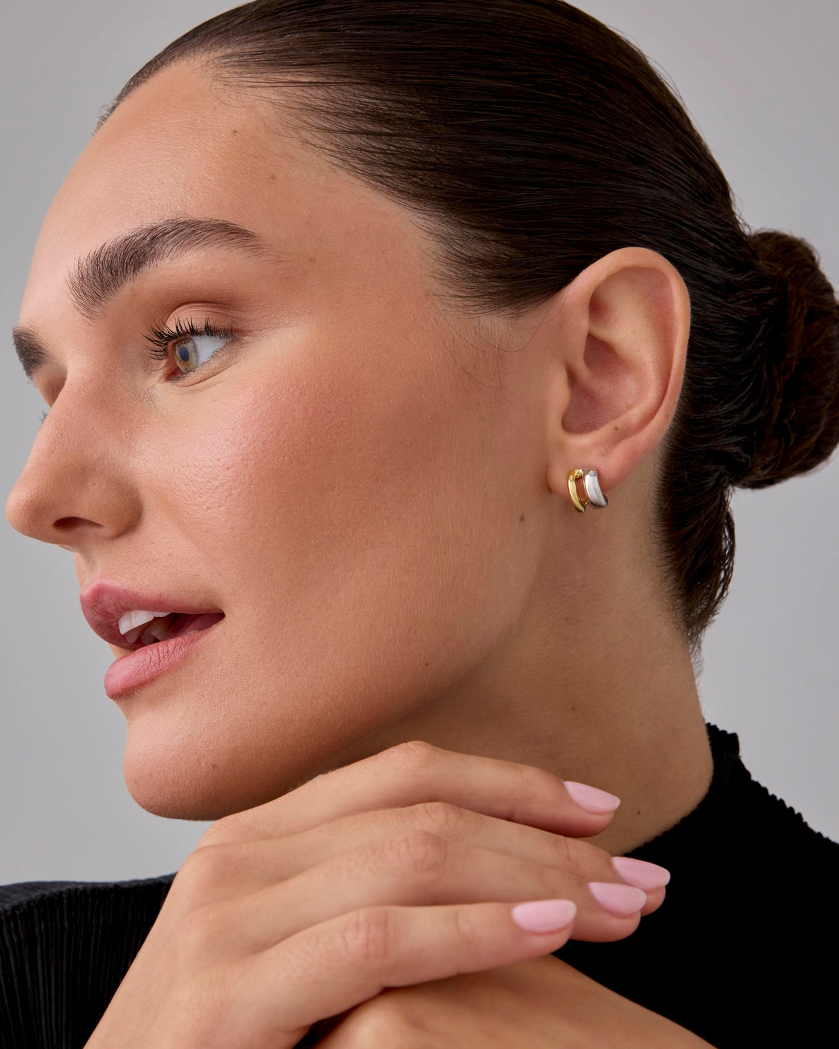 PAVOI Double Huggie Earrings, Two Tone Gold, Size 11.7 x 10.5 Millimeters