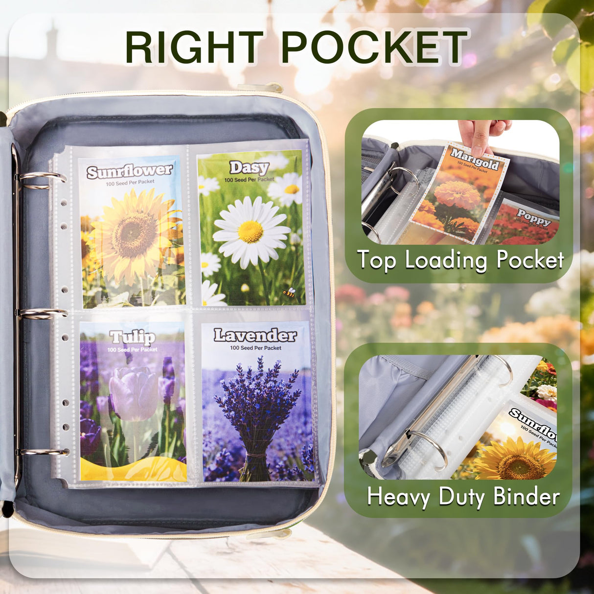 Trahzia Seed Storage Organizer Binder with 20 Reusable Seed Envelopes