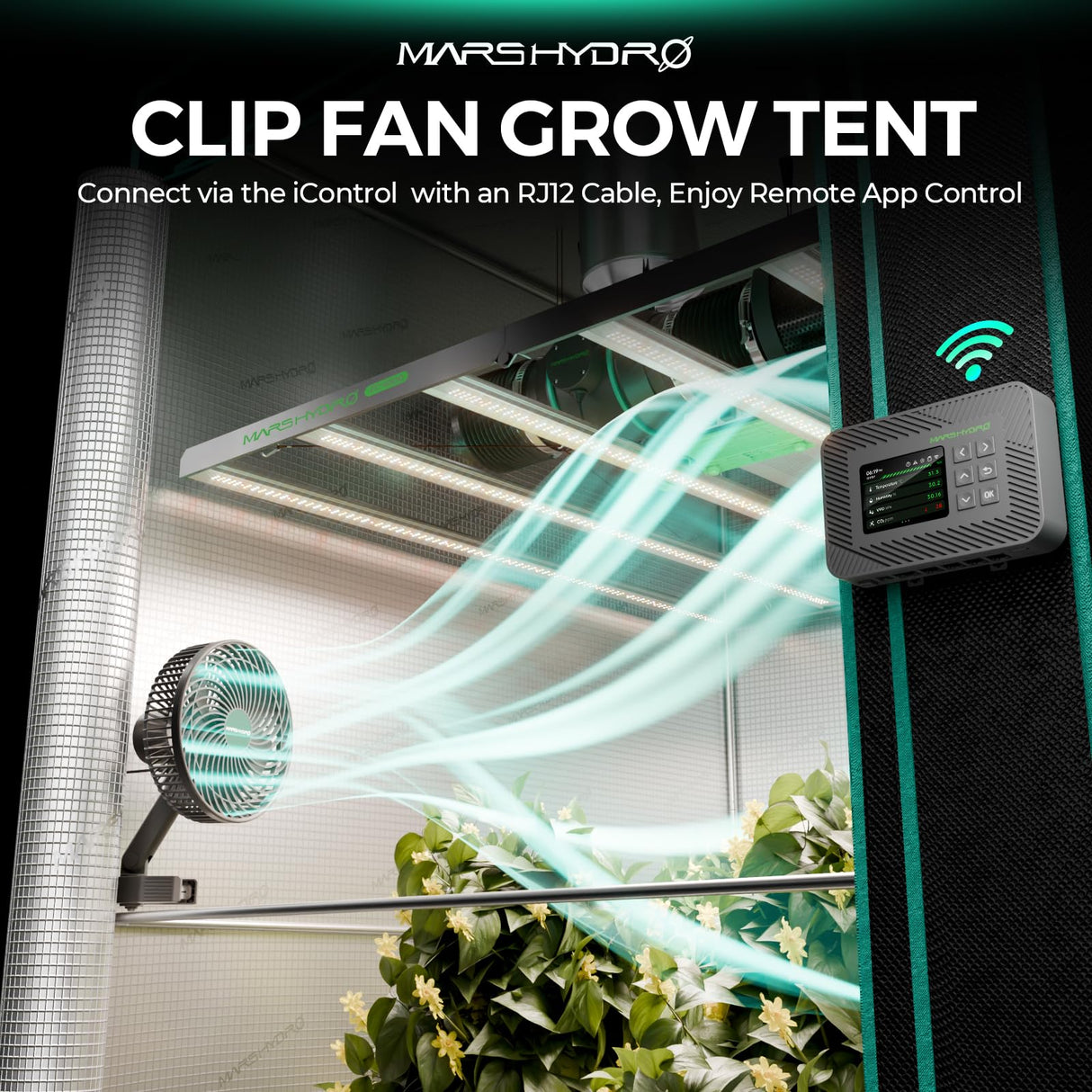 MARS HYDRO 6'' Oscillating Clip-On Grow Tent Fan, 10 Wind Speeds, EC Motor