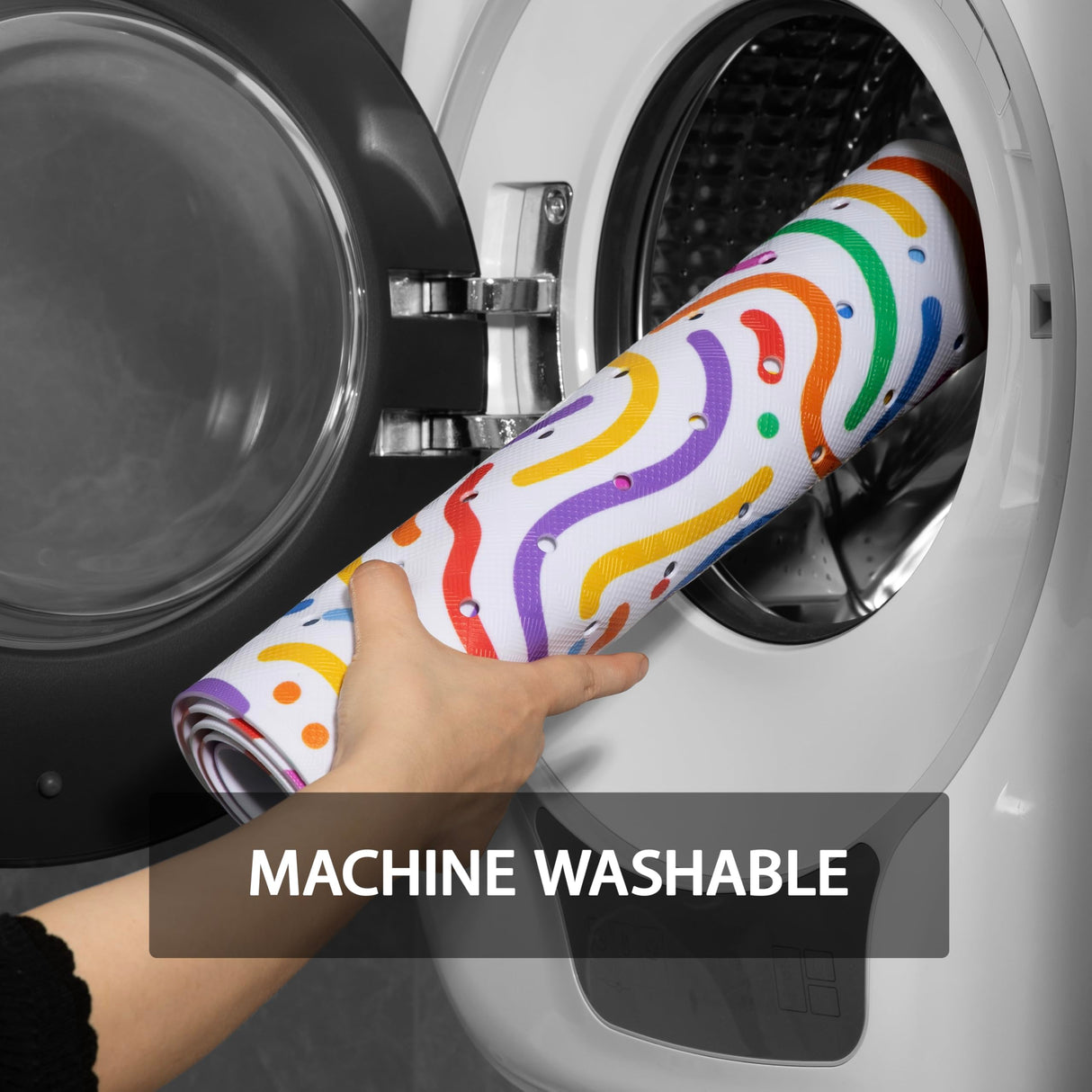 YINENN Bath and Shower Safety Mats 40x16 inch, Non Slip with Suction Cups for Bathroom Stall and Tub Floor, Extra Large and Machine Washable, Drain Holes Keep Bathtub Clean, Colored Lines