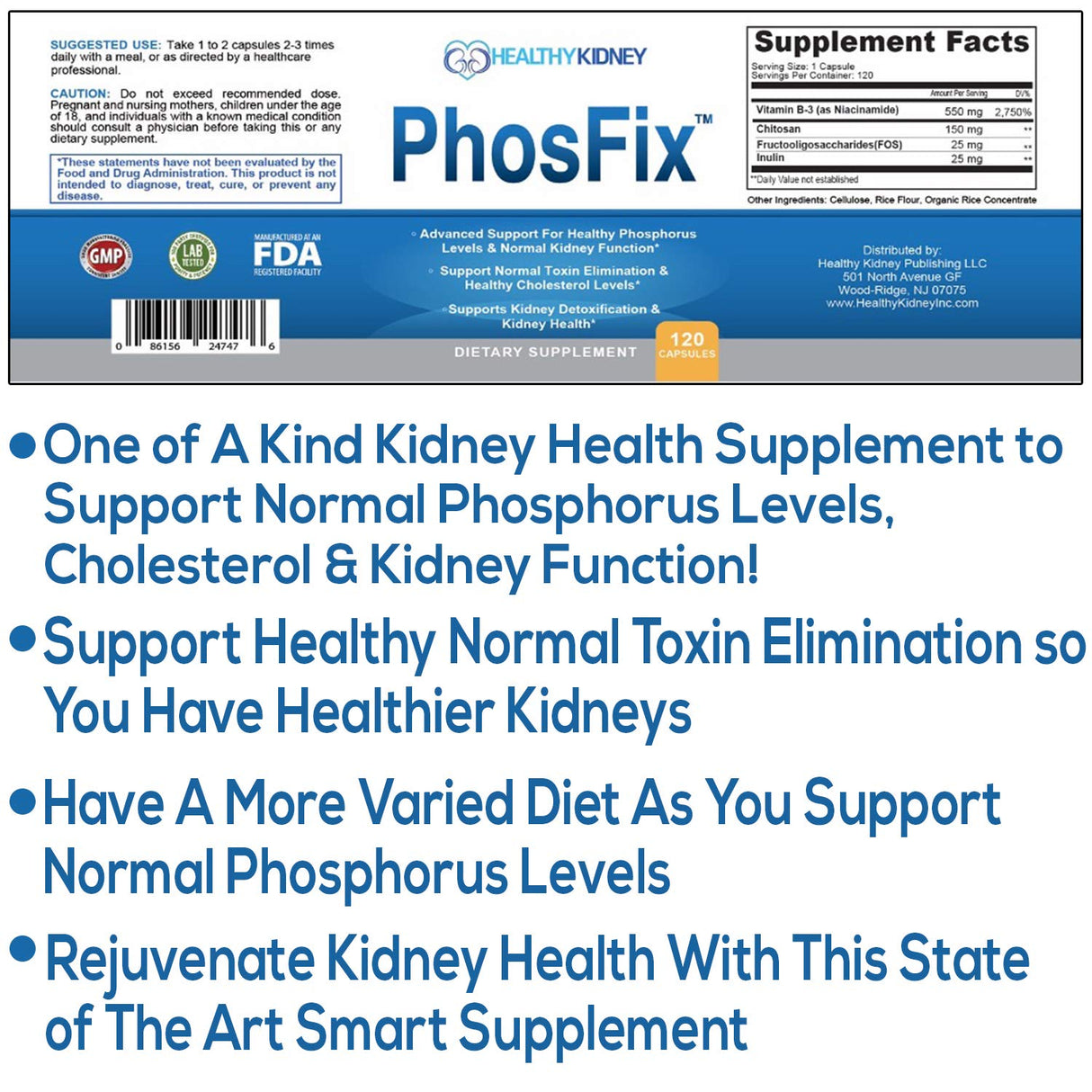 PhosFix 120 Pills Phosphorus Binder with Chitosan for Supporting Normal Phosphorus Levels and Kidney Health. Renal Supplement Optimal Health