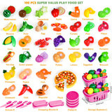 100 Pcs Play Food Set for Kids Kitchen, Pretend Food Toy for Toddlers, Play Kitchen Toys Accessories with 2 Baskets, Cutting Fake Food/Fruit/Vegetable, Christmas Birthday Gifts for Boys and Girls