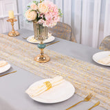 Snowkingdom 6Pcs 10 Ft Gold Table Runners, Sheer Chiffon Tulle Cheesecloth Golden Sequin Glitter Metallic Foil, Gold Party Table Decoration Centerpiece for Wedding Birthday Anniversary Christmas