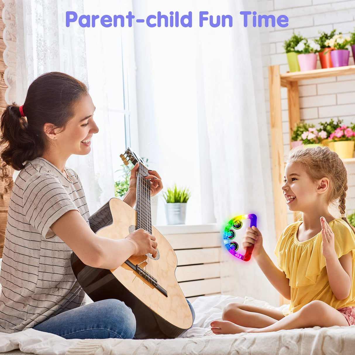 Aywewii LED Tambourines Christmas Glow in The Dark Party Supplies Musical Instruments for Kids & Adults, 3 Modes of Color Flashing, Light Up Toys for Birthday Wedding Concert Carnival