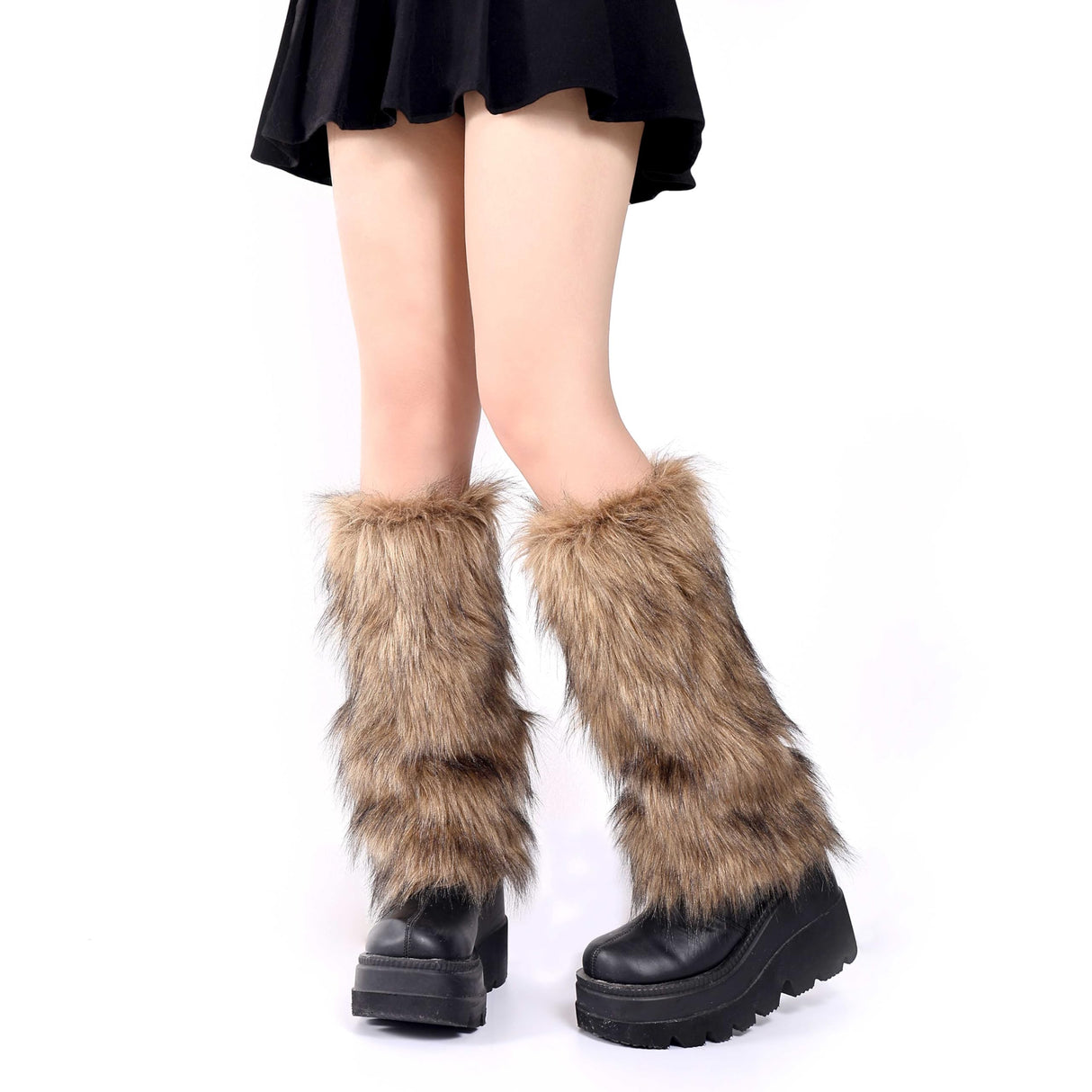 OSPNIEEK Fur Leg Warmers, Furry Leg Warmers for Womens, Faux Fluffy Leg Warmer, Soft Fuzzy Leg Warmer Boot Cuffs Covers for Winter Warm, Christmas, Halloween, Cosplay Party (Brown)
