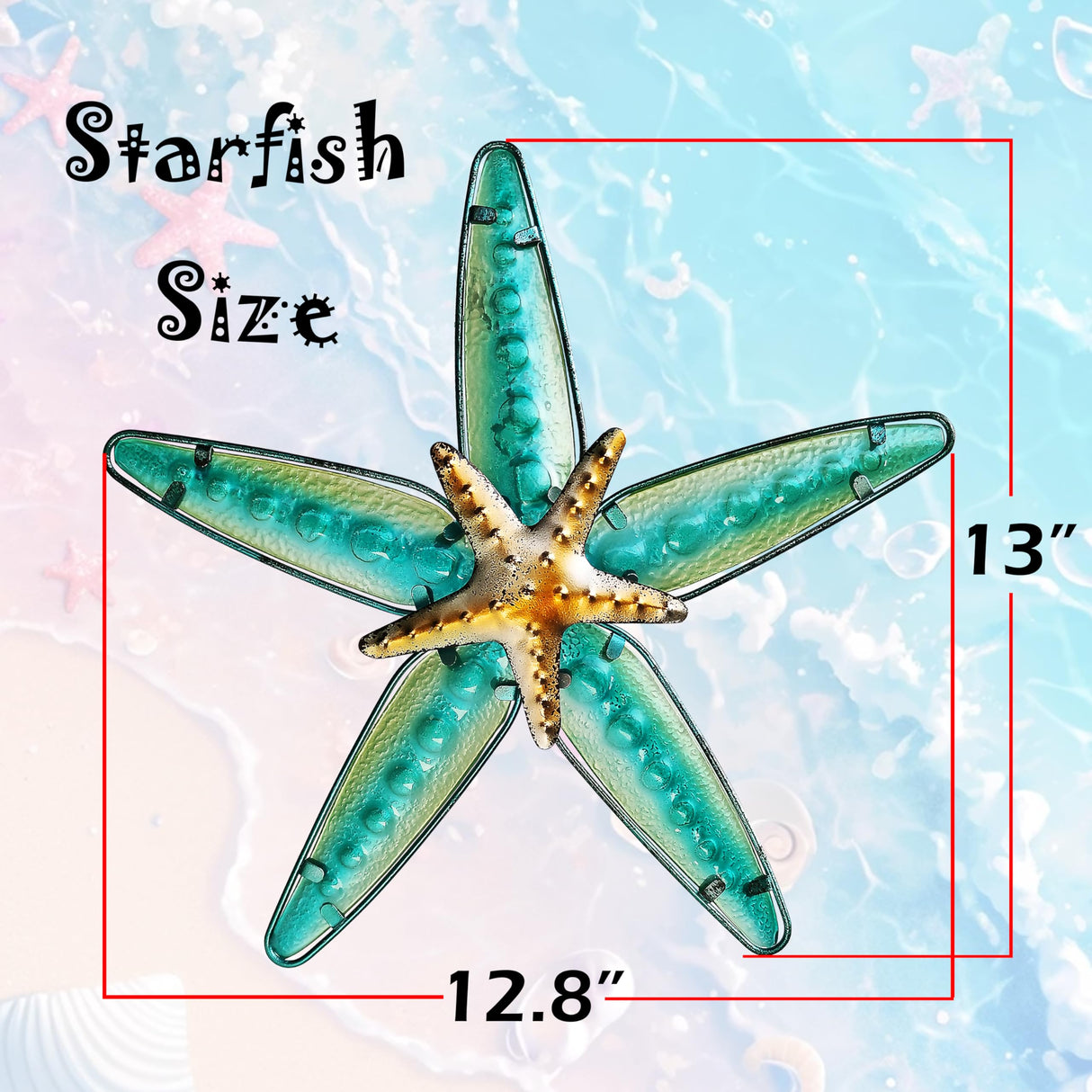 JOYBEE HOME&GARDEN Metal Starfish Wall Decor, Sea Life Coastal Decorations 13.25 inch Starfish Wall Art(Blue)