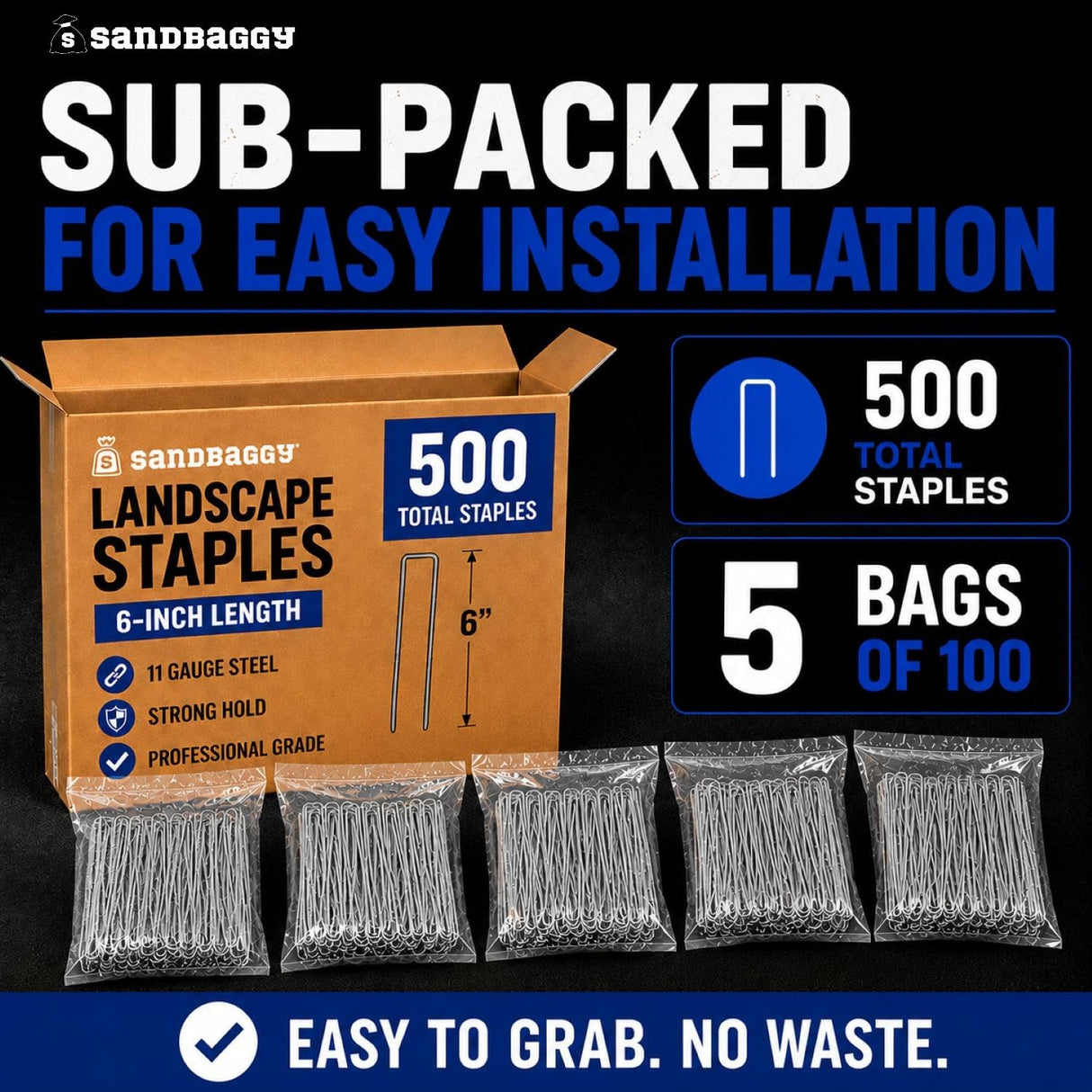 Sandbaggy 500-Count 6-Inch Galvanized Landscape Staples - SOD Garden Stakes ~ Trusted by Farmers & Contractors Across the USA