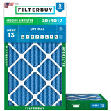 Filterbuy 20x30x2 Air Filter MERV 13 Optimal Smoke & Allergy Defense (2-Pack), Electrostatic Pleated HVAC AC Furnace Filters Replacement (Actual Size: 19.75 x 29.75 x 1.75)