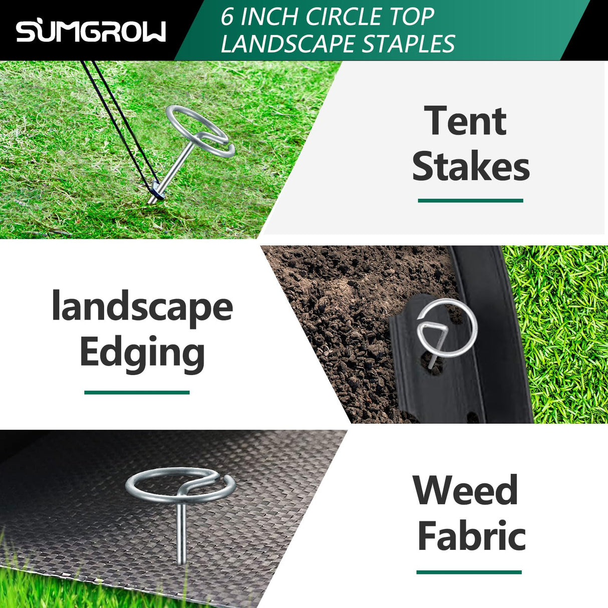 SUMGROW 240 Pack 6-inch, Landscape Staples, Fabric Pins, Weed Barrier Stakes, Circle Top Galvanized Steel Spikes for Securing Outdoor Tent, Ground Sheets, Fleece, Edging, Lawn Turf, Decorations