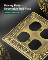 TREEWELL 2-Pack Double Duplex Outlet Cover, Antique Brass Metal Switch Plates and Outlet Covers, Paisley Pattern Decorative Wall Plates for Electrical Outlets, 2 Gang Receptacle Cover