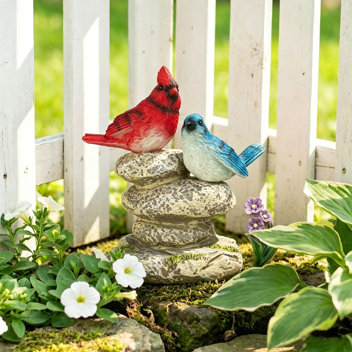 Ovewios Solar Garden Statues Outdoor Decor, Garden Sculptures Stones Statue Novelty Birds Figurine Decoration for Patio Yard Porch Art Home Decor