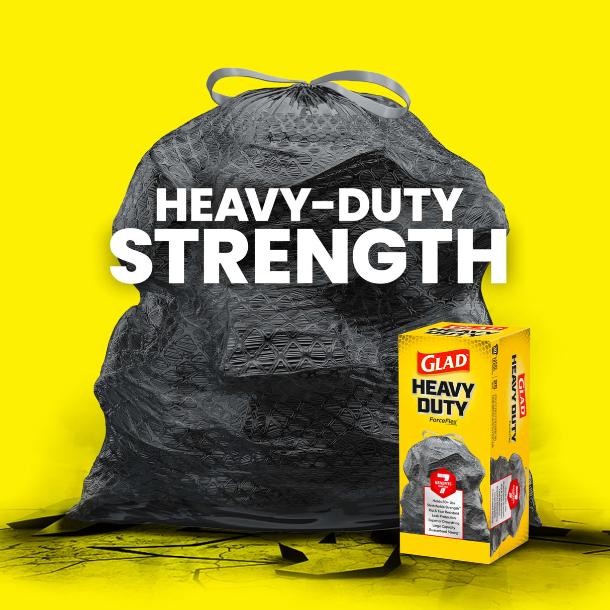 Glad Large 30 Gallon Trash Bags, Unscented Heavy Duty Garbage Bags, Forceflex with Drawstring, 68 Count (Packaging May Vary)