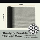 Pet Proof Barrier Net, Black Plastic Chicken Wire Mesh Fencing, Balcony Cat Safety Net & Garden Snake Barrier, Heavy Duty Protection for Chicken Coops, Rabbit Hutches, Dog Kennels (Black, 15.7IN*50)