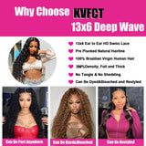 KVFCT 30 Inch Deep Wave Lace Front Wigs Human Hair 13x6 HD Transparent Deep Wave Lace Front Wigs for Women 200% Density Deep Curly Human Hair Wigs Pre Plcked Deep Wave Frontal Wigs with Baby Hair
