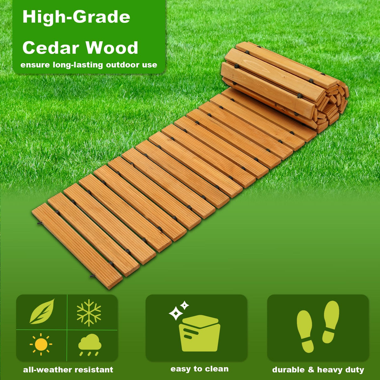 10FT Wooden Garden Pathway, Outdoor Roll Out Wooden Walkway Pathway Pavers