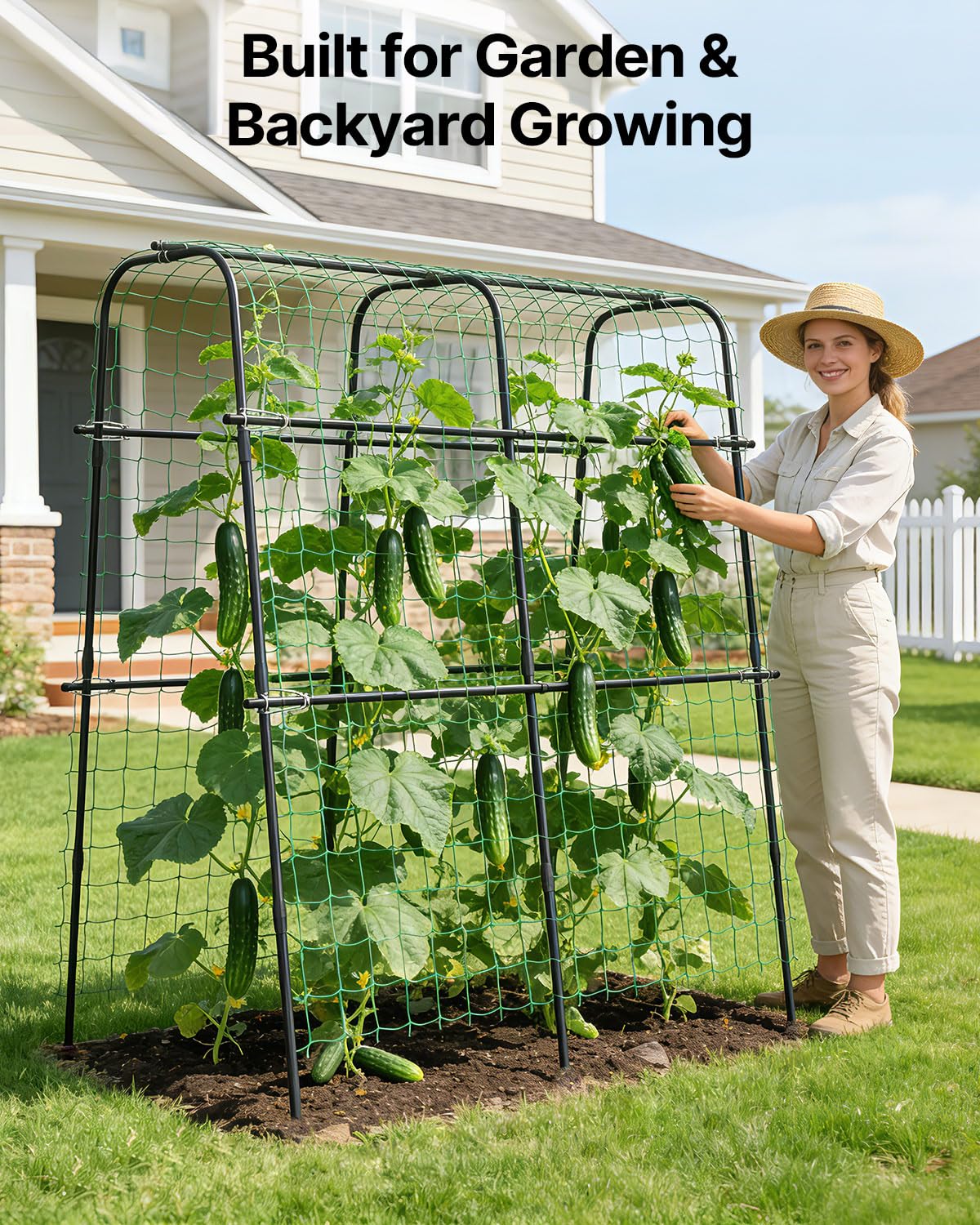 Suteck Cucumber Trellis for Raised Bed 63" x 63" U-Shaped Metal