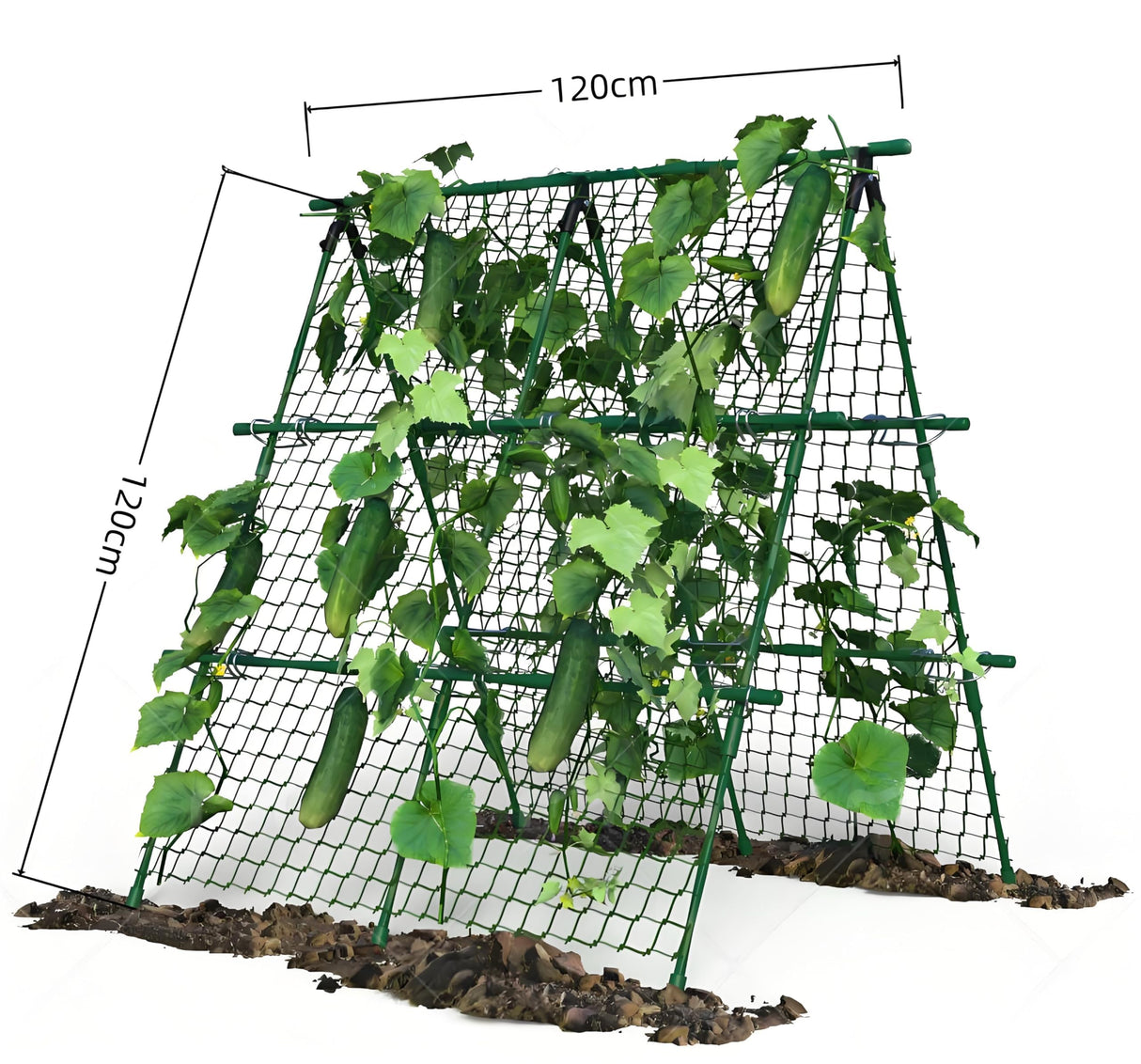 Garvee Outdoor Plant Support Trellis, 4 ft x 4 ft Metal A-Frame with Netting for Tomatoes Cucumbers Peas Beans Grapes, Climbing Vegetable Garden Trellis for Raised Beds, Green