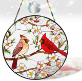 7.8" Cardinal Stained Glass Suncatcher, Cardinal Suncatcher Red Bird Window Hanging, Sun Catcher Red Birds for Window, Cardinals Gifts for Women, Mom, Memorial Gift for Father, Dad BIRD-22B-SG8