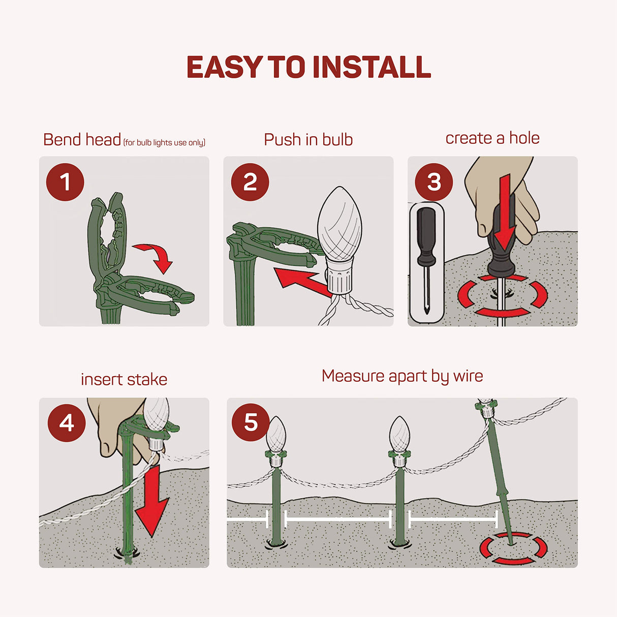 Christmas Light Yard Stakes [Set of 100] Outdoor Light Stakes - 8.5" Tall - Universal Christmas Pathway Lights On Yards, Driveways - Christmas Yard Stakes - USA Made