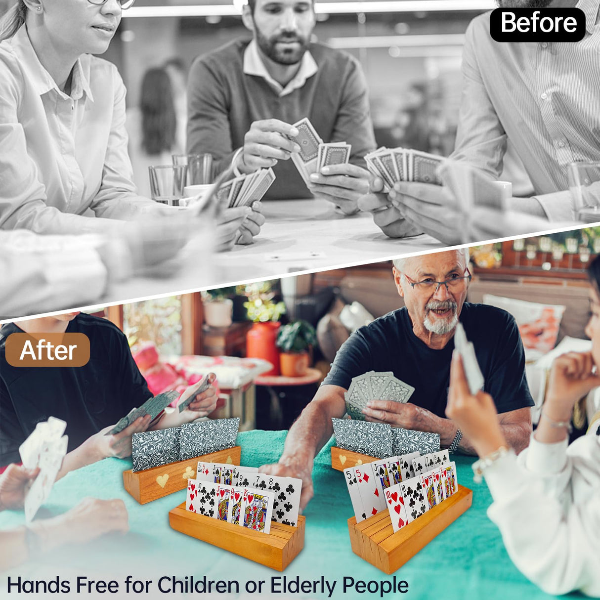 hismocal Playing Card Holders Deck Stand, Play Cards Holder for Kids or Elder People, Hands-Free Wood Holder Racks,Tray for Organizing Cards (4 Pack)