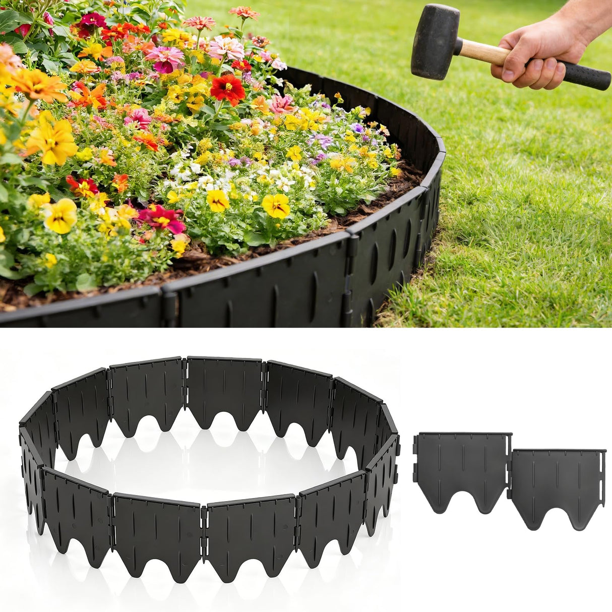 38PCS Garden Edging Border - 20FT Sturdy Landscape Flower Bed Lawn Edging Borders, Plastic Decorative Garden Fence Landscape Border, Interlocking Design for Patio Yard Pathway Sidewalk