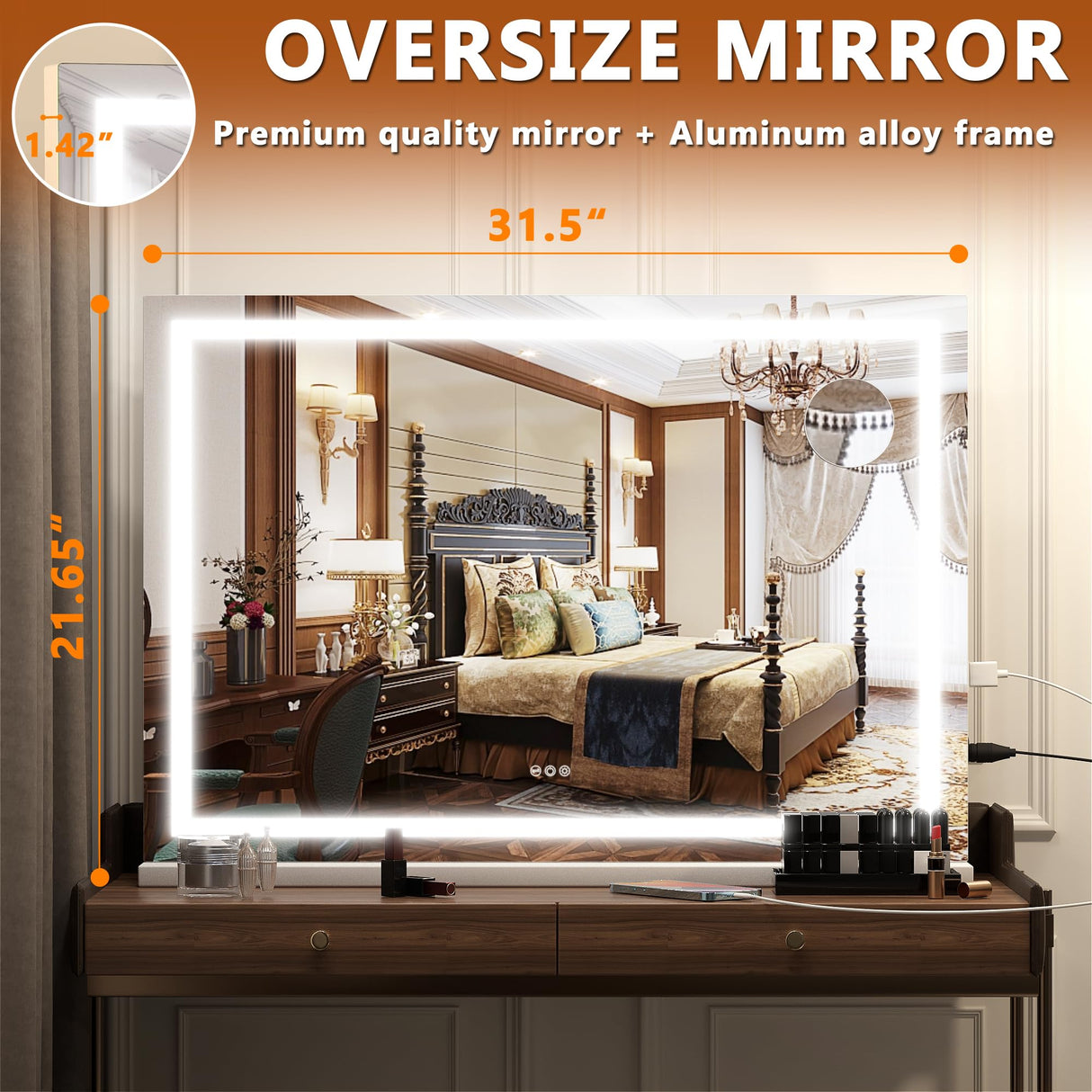 Hasipu Vanity Mirror with Lights, 32" x 22" LED Makeup Mirror, Lighted Makeup Mirror with Dimmable 3 Modes, Touch Screen Control Vanity Mirror Square White