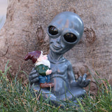Dnoifne Alien Hugging Gnome Garden Decoration, Resin Dwarf Statue, Waterproof Outdoor Decor for Patio Lawn Porch, Birthday and Housewarming Gifts
