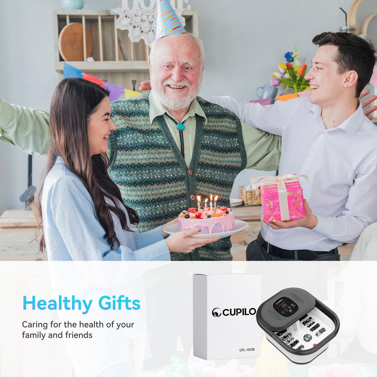 CuPiLo Foot Spa Bath Massager with Heat, Collapsible Foot Massager Spa Soaking Tub with Bubbles, Red Light, Pumice Stone, and Shiatsu Massage Rollers, Pedicure Foot Spa for Relaxation, Gifts