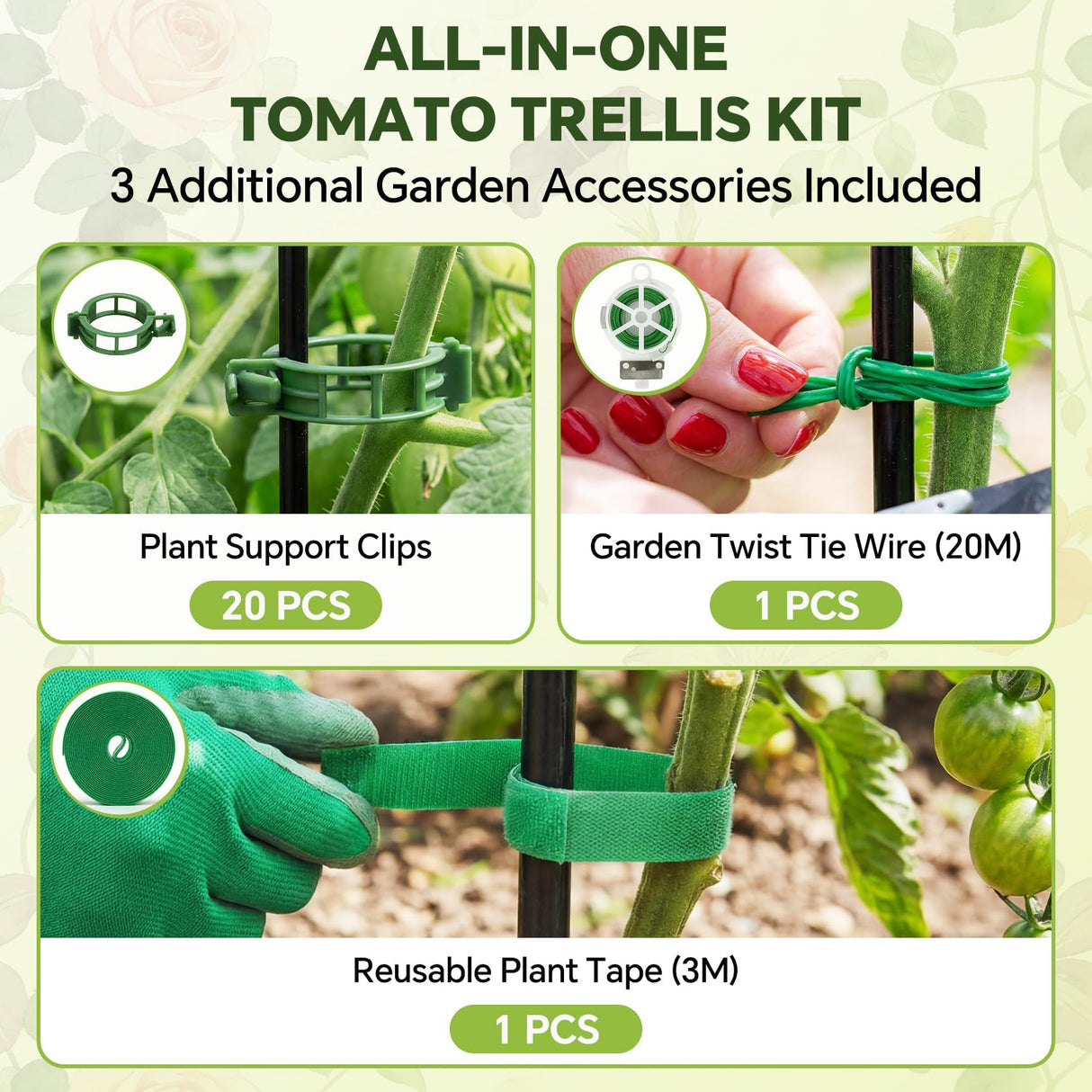 60 Inch Round Tomato Cages for Garden - 2 Pack Heavy Duty Metal Tomato Trellis Plant Support, Adjustable Height & Stackable, Easy Assembly for Outdoor Climbing Plants