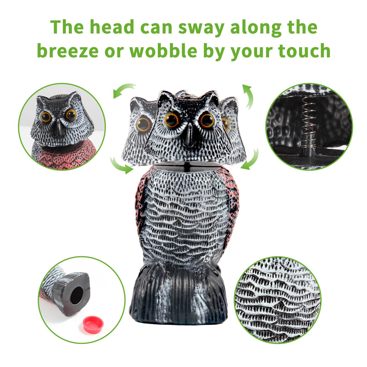 BobbleHead Owl Decoys Sculpture to Scare Birds Away, 3-Pack 8.3" Fake Owl Plastic Scarecrow Bird Deterrent, Natural Enemy Repellent, Garden Decor Statues for outside, Patio, Lawn, Yard Decoration
