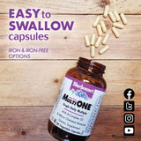 Bluebonnet Nutrition Multi One (Iron Free) Vegetable Capsules, Complete Full Spectrum Multiple, B Vitamins, General Health, Gluten Free, Milk Free, Kosher, 120 Count