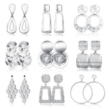 Subiceto 9 Pairs Silver Plated Clip on Earrings for Women Statement Clip On Earrings Large Geometric Square Rectangle Round Clip Dangle Earrings Non Pierced Earrings Set