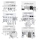 JMScape 37 Pairs Silver Hoop Earrings Set for Women Multipack Fashion Drop Dangle Earring Packs Pearl Studs Butterfly Earrings Hypoallergenic Chunky Hoops Jewelry for Valentine's Day Gifts
