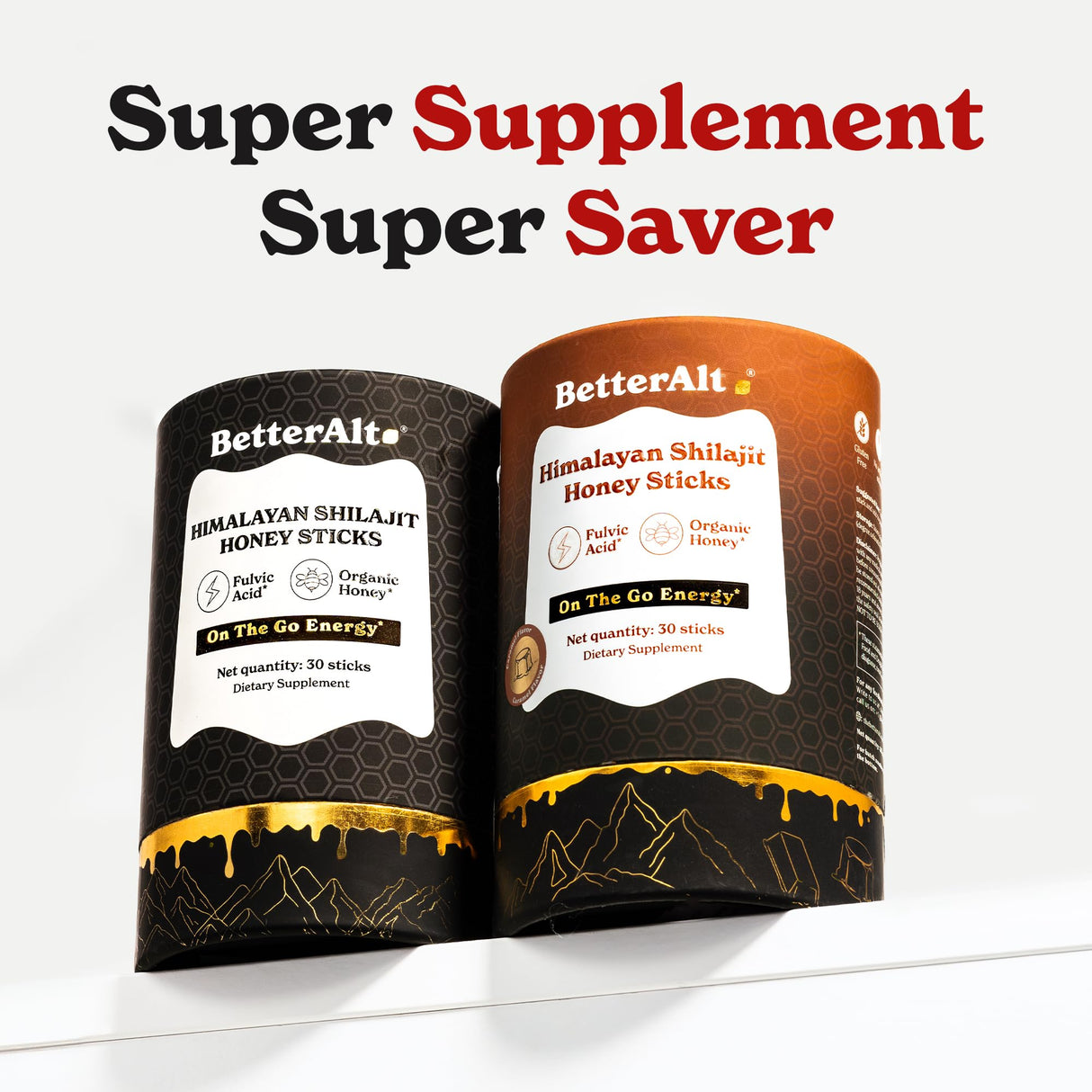 Better Alt Pure Himalayan Shilajit Sticks with Organic Honey, Saffron | Easy to Consume Shilajit| Energy Boost & Immune Support, 85+ Trace Minerals, 75%+ Fulvic Acid (Pack of 2) Classic + Caramel